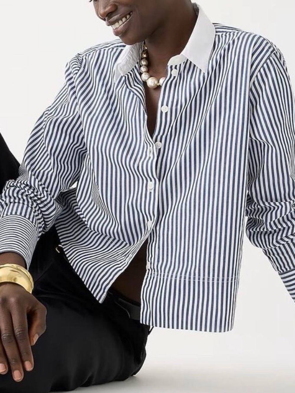 JCrew women’s Striped Button-Down Shirt, slightly cropped length